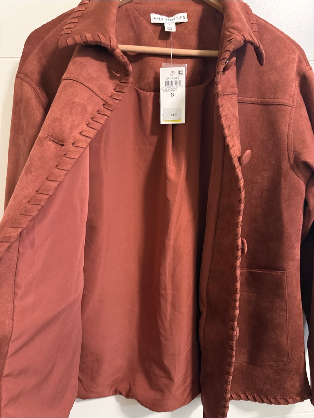 Rust Suede-Style Button Front Jacket - Picture 6 of 7